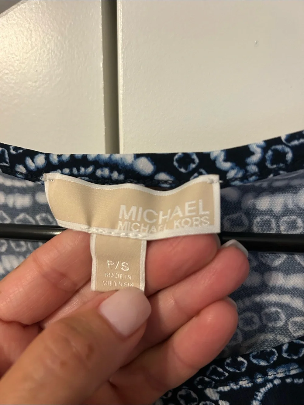 Michael Kors Navy and White Printed Short Sleeve Dress